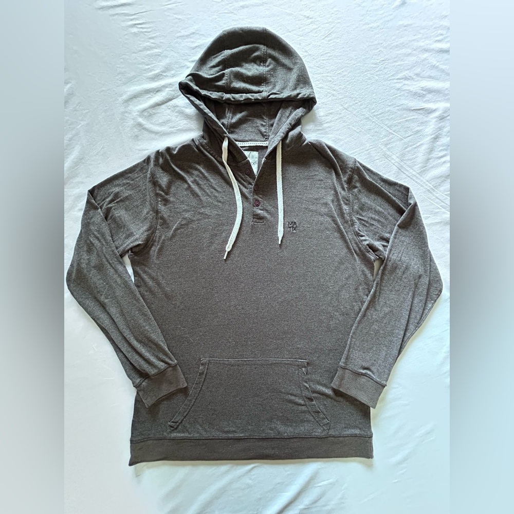 Matix Pullover Hoodie Mens XL Gray Lightweight Henley Hooded Sweatshirt